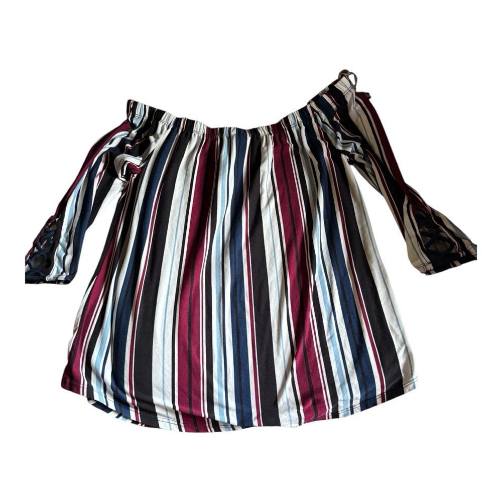 No Boundaries Striped Off-Shoulder Top - Burgundy, Navy, White